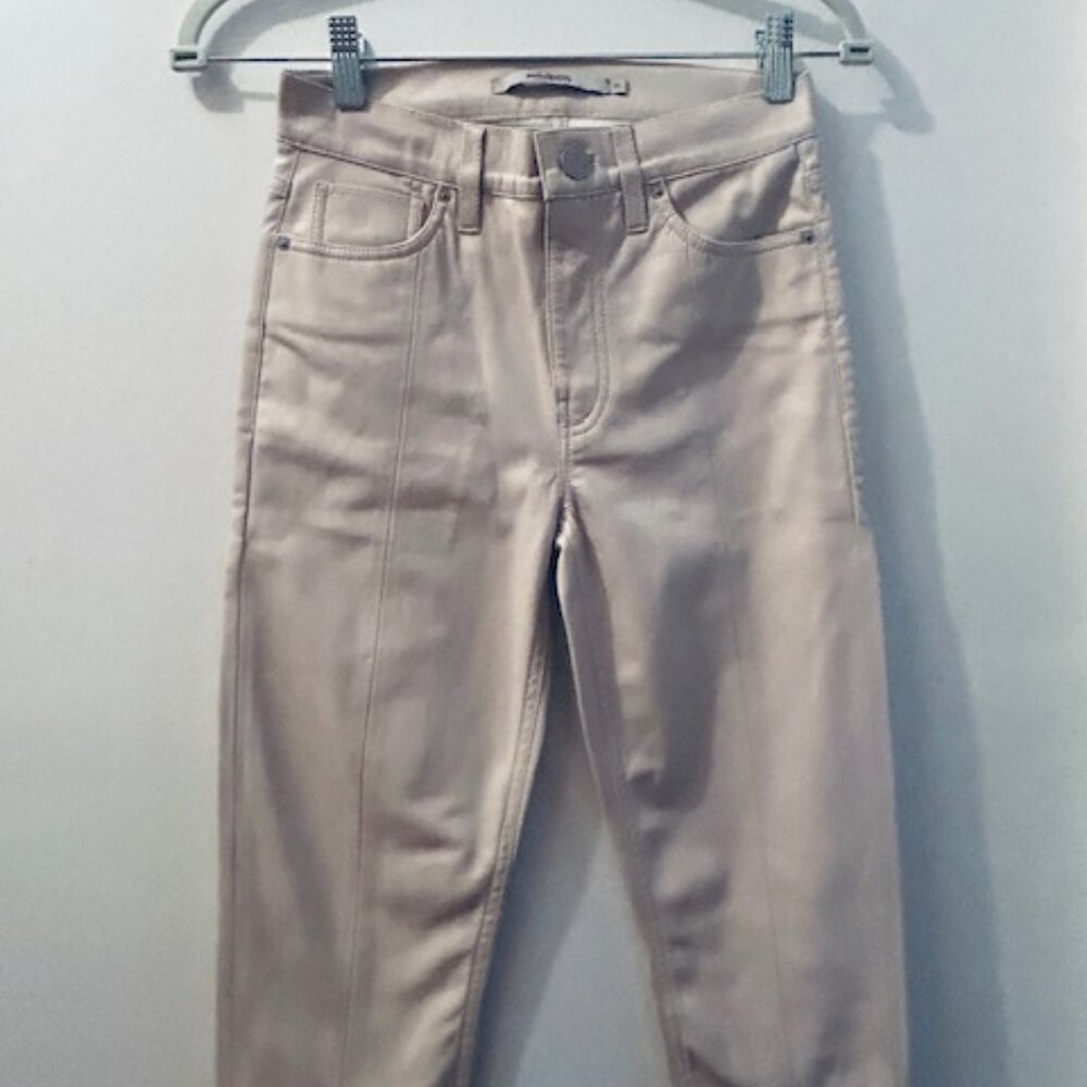 HUDSON Collection Barbara High-Rise Slit Hem Skinny Bone Vegan Leather Jeans NWT